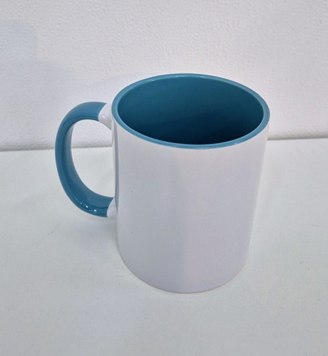 weisse Tasse mit Henkel und Inlay in petrol -geeignet für Sublimation
